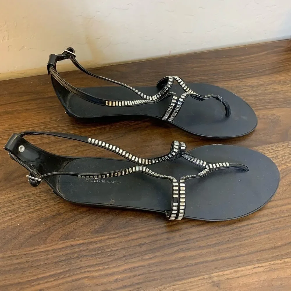 BCBGeneration Flat Silver Sparkle Sandals